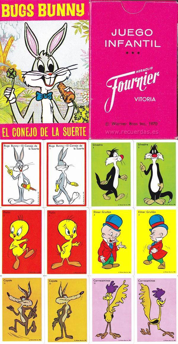 Juguetes - Baraja de cartas de Bugs Bunny, el conejo de la suerte (A�o 1970). De Heraclio Fournier.